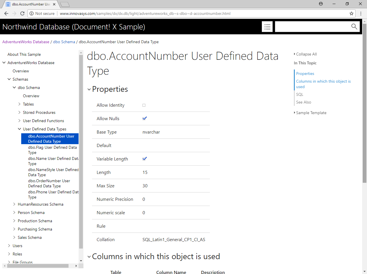 Database Documentation Samples