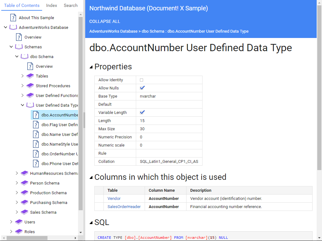 Database Creating From Existing File Data Types Database Documentation Samples