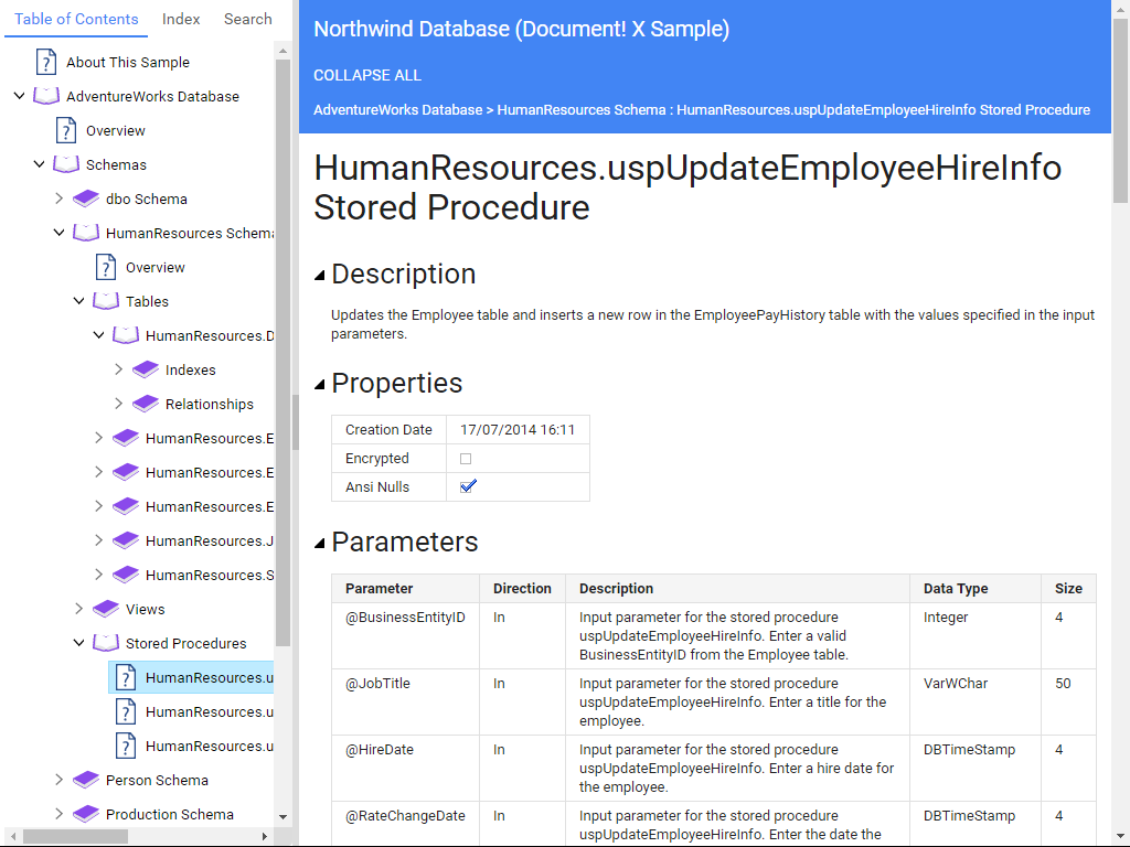 Database Documentation Samples