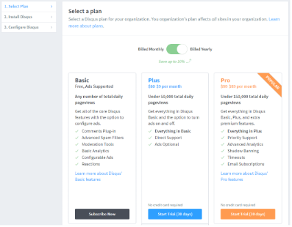 Disqus Select Platform page